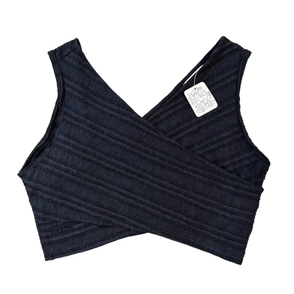 Free People Tops - NWT Free People FP Beach Aloha Ribbed Black CrossCross Crop Tank Size L NEW $98